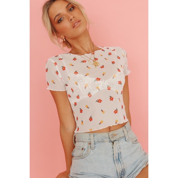 Verge Girl Tops - Verge Girl Eyes Wide Open Mesh Floral Top